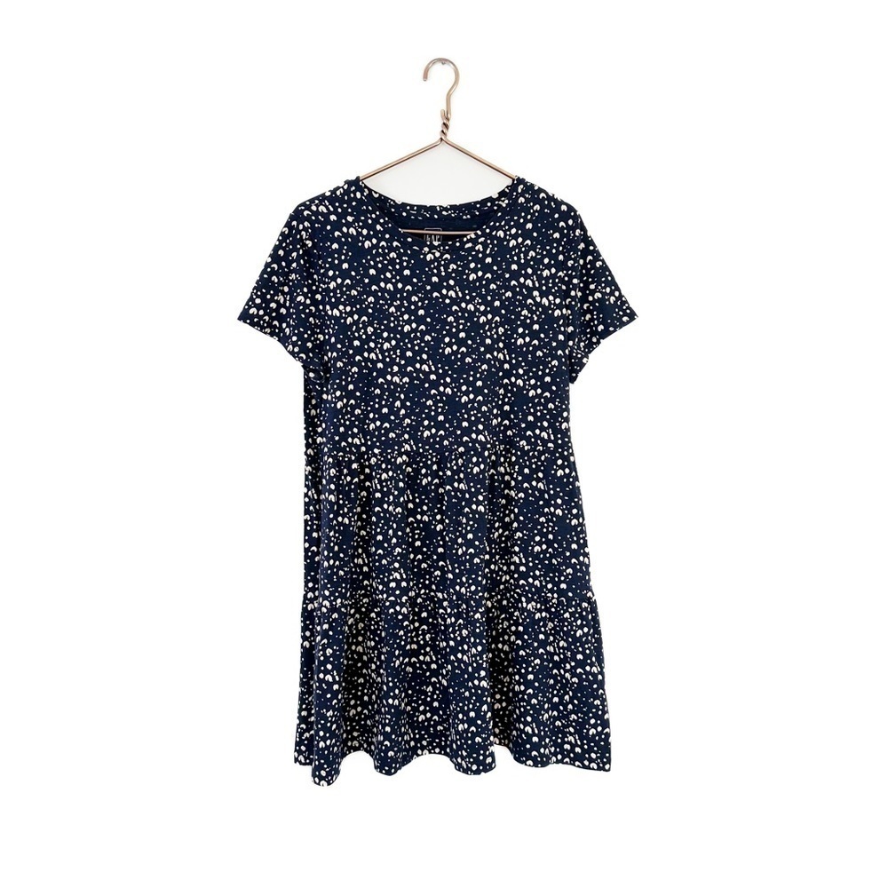 Gap Womens Large Navy Leopard Print Ruffled Hem Tee Shirt Dress